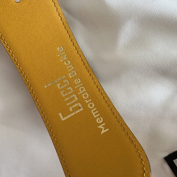 NEW  Gucci Mustard/Blue Leather Memorable G Buckle Belt 85 Cm main image 9